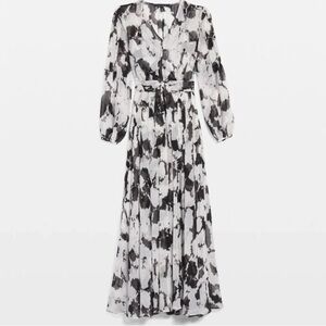 WHITE HOUSE BLACK MARKET curio garden maxi dress chiffon long sleeve sheer vnk